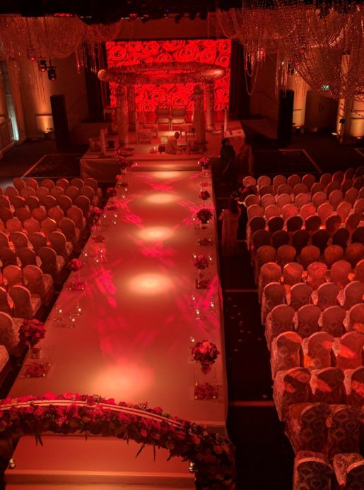 The international suite at mercure manchester piccadilly hotel set for an asian wedding in red