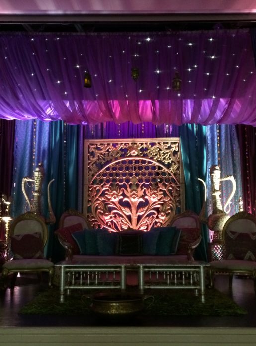 The stage at The international suite at mercure manchester piccadilly hotel set for an asian wedding