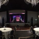 The stage and tables at The international suite at mercure manchester piccadilly hotel set for an asian wedding